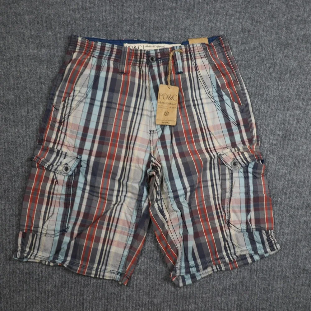 PD&C Shorts Mens 33 Multicolor Plaid Cargo Regular Fit 100% Cotton